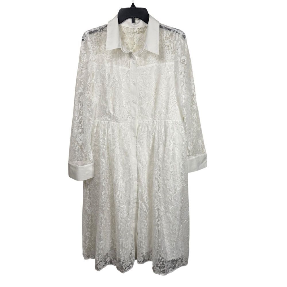 Elegant Lace White Collared Button Front Unbranded Dress Size XL